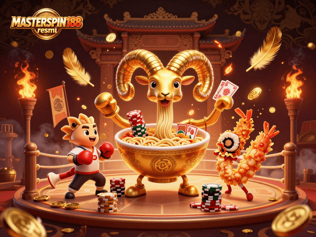 Experience the excitement of MASTERSPIN188 resmi with a fun scene of themed characters dealing cards and stacking chips.
