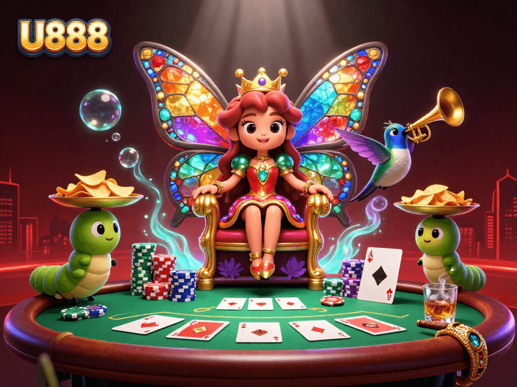 Experience U888’s vibrant casino world with detailed characters and lively gaming action.
