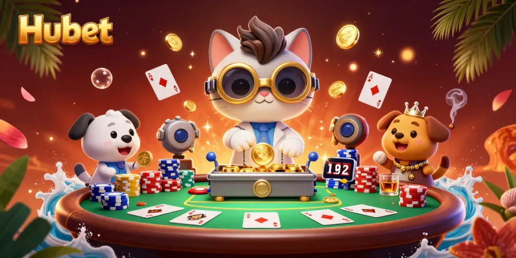 Hubet engages gamblers with captivating poker scene featuring a mad scientist cat and dog.