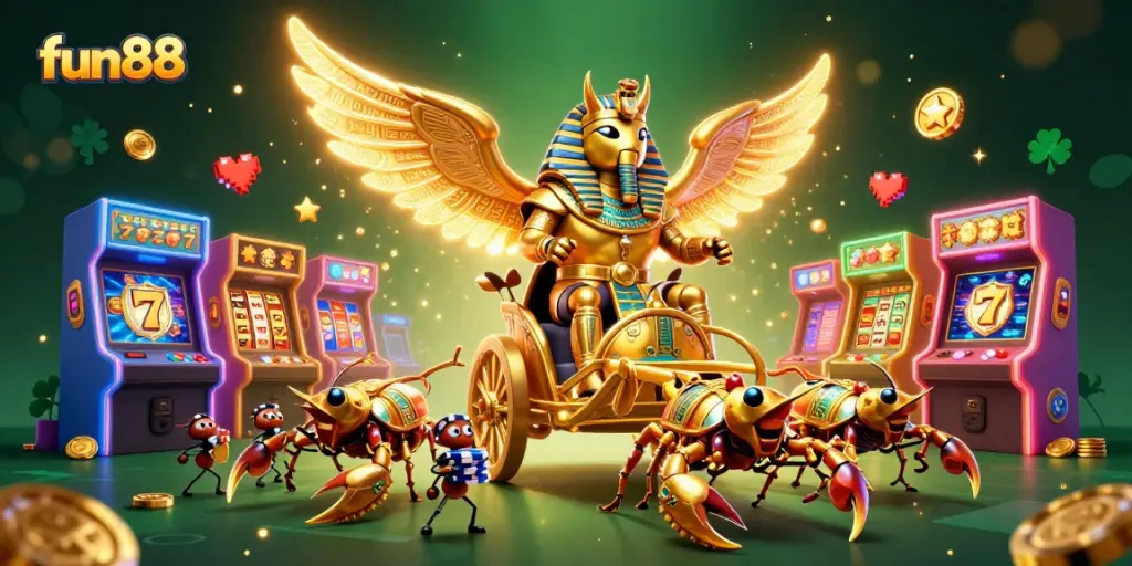 Experience fun88’s vibrant casino atmosphere with a colorful 3D illustration showcasing dynamic gaming elements.