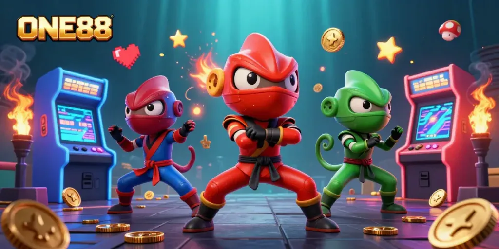 Engage in thrilling play at ONE88 with vibrant visuals and dynamic ninja chameleons.