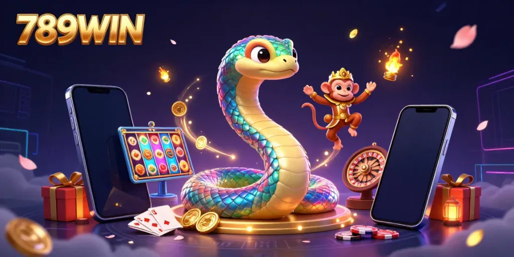 Engage with stunning slots at 789WIN, featuring vibrant characters amidst festive gaming elements.