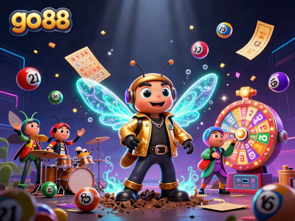 Join the thrilling experience of go 88 with an electric rock star cicada and lively casino elements.