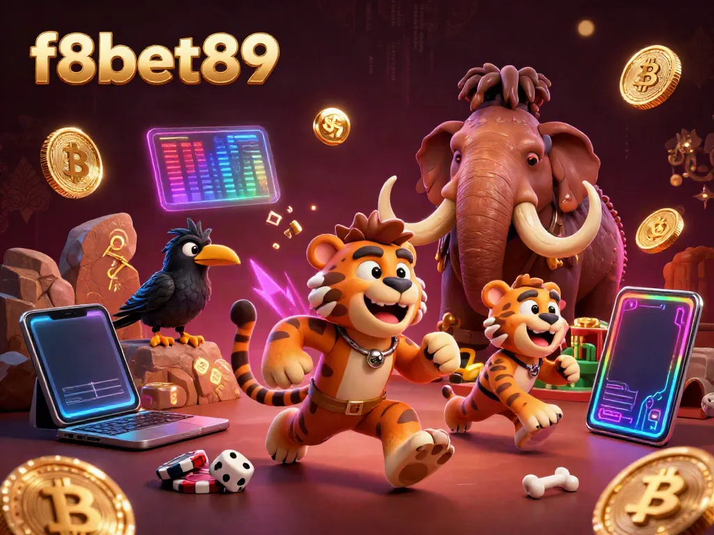 Engage with f8bet89 in an exciting prehistoric casino scene featuring unique elements and vibrant colors.