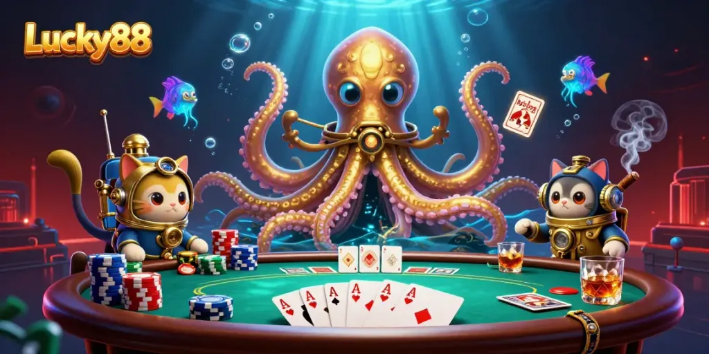 Experience thrilling wins at Lucky88 with a captivating 3D underwater casino scene.