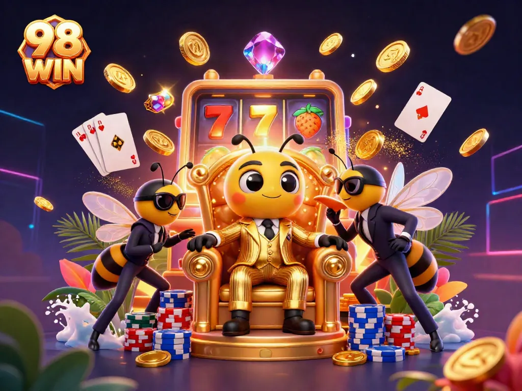 Experience high-stakes action with 98 WIN featuring a bumblebee mob boss and extravagant casino elements.