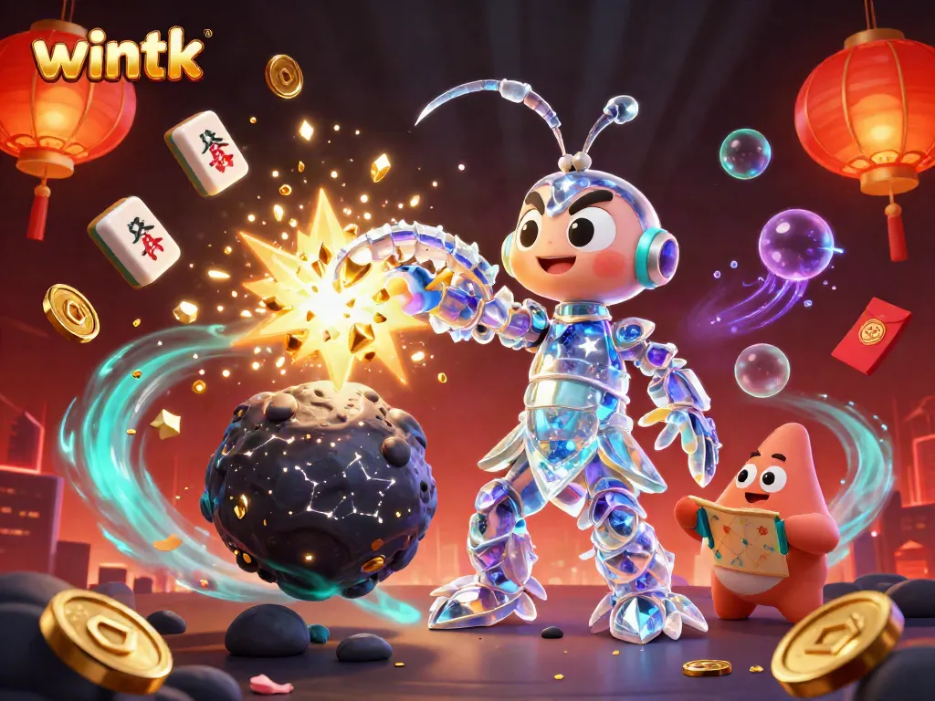 Experience the excitement of wintk with a stunning explosion of gems and coins in this dynamic casino-themed scene.