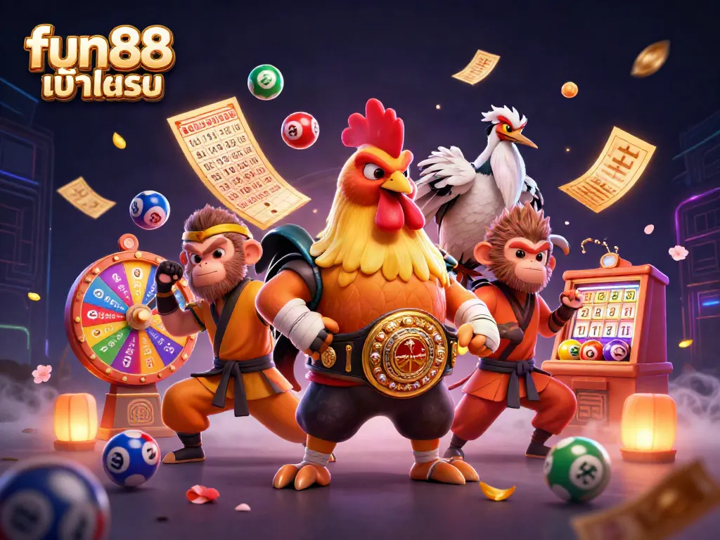 Engage in exciting games at fun88 เข้าระบบ with colorful illustration of characters and vibrant elements.