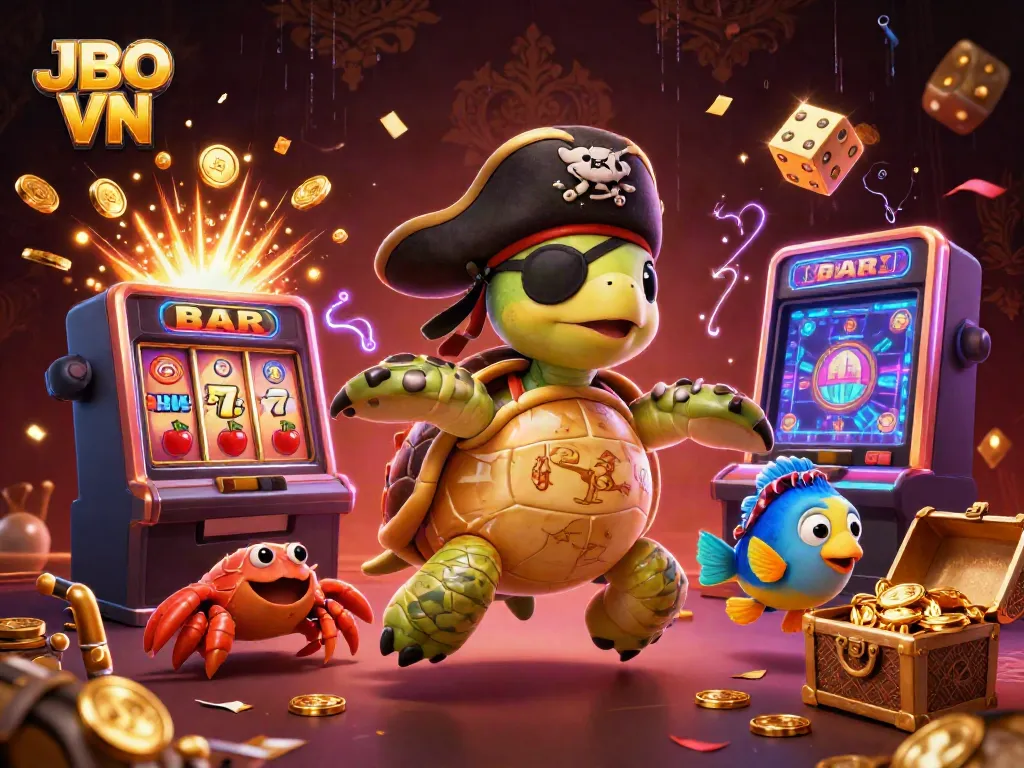 Experience thrilling gaming adventures with JBO VN, featuring vibrant casino elements and playful characters.