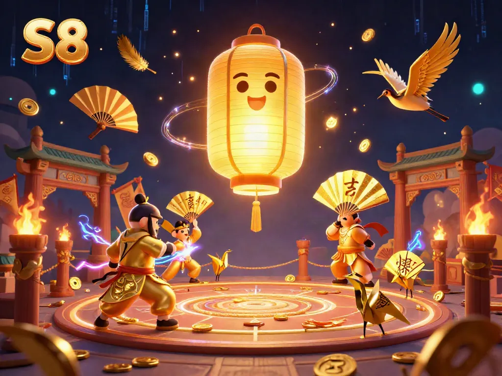 Engage with S8's vibrant casino atmosphere, featuring animated spirits and warriors enhancing the gaming experience.
