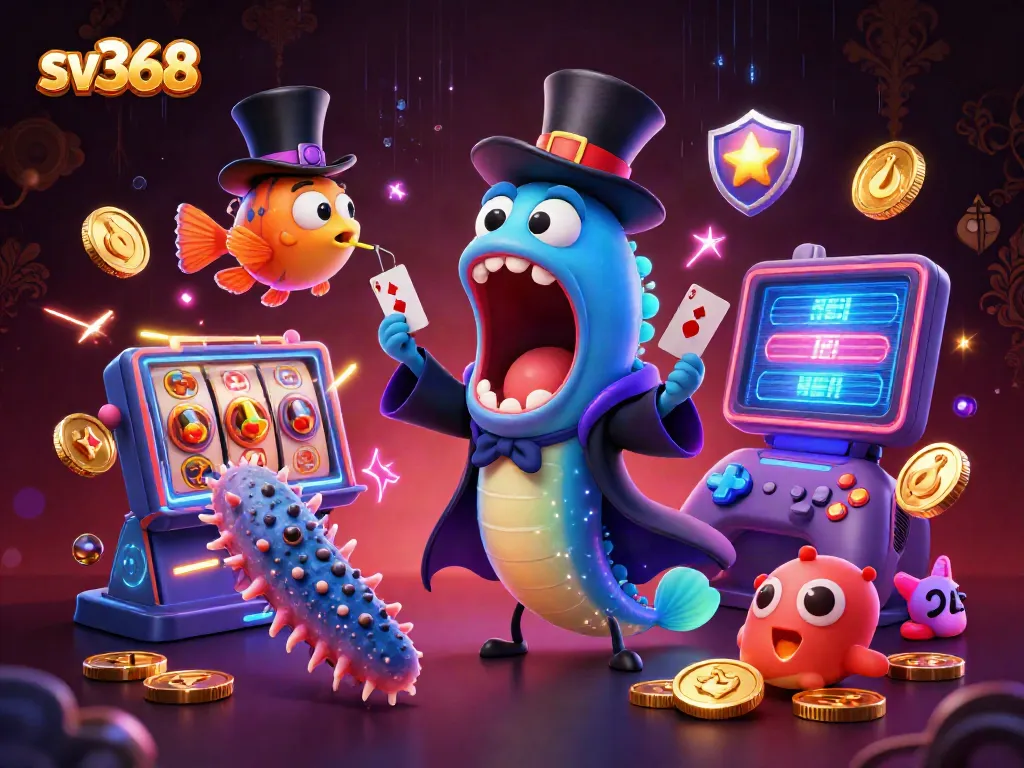 Experience the excitement of sv368 with dynamic characters in a vibrant casino-themed scene.