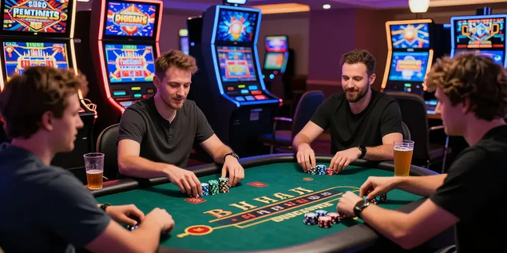 Exciting Casino En Ligne gaming scene with players at a blackjack table.