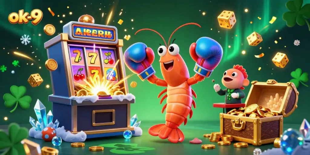 Engage with thrilling games at ok-9 casino featuring vibrant characters alongside jackpot-winning slot machines and festive effects.
