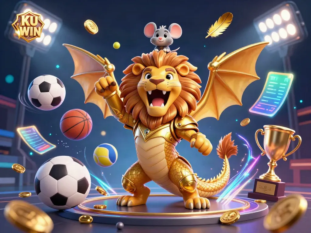 Experience thrilling gameplay with KU WIN featuring a triumphant chimera, sports elements, and dynamic betting action.