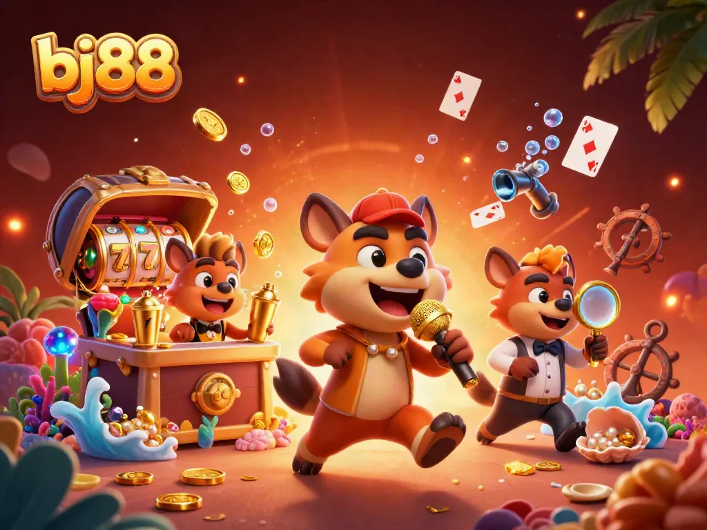 Experience the vibrant energy of bj88 with hyenas entertaining in a colorful casino scene.