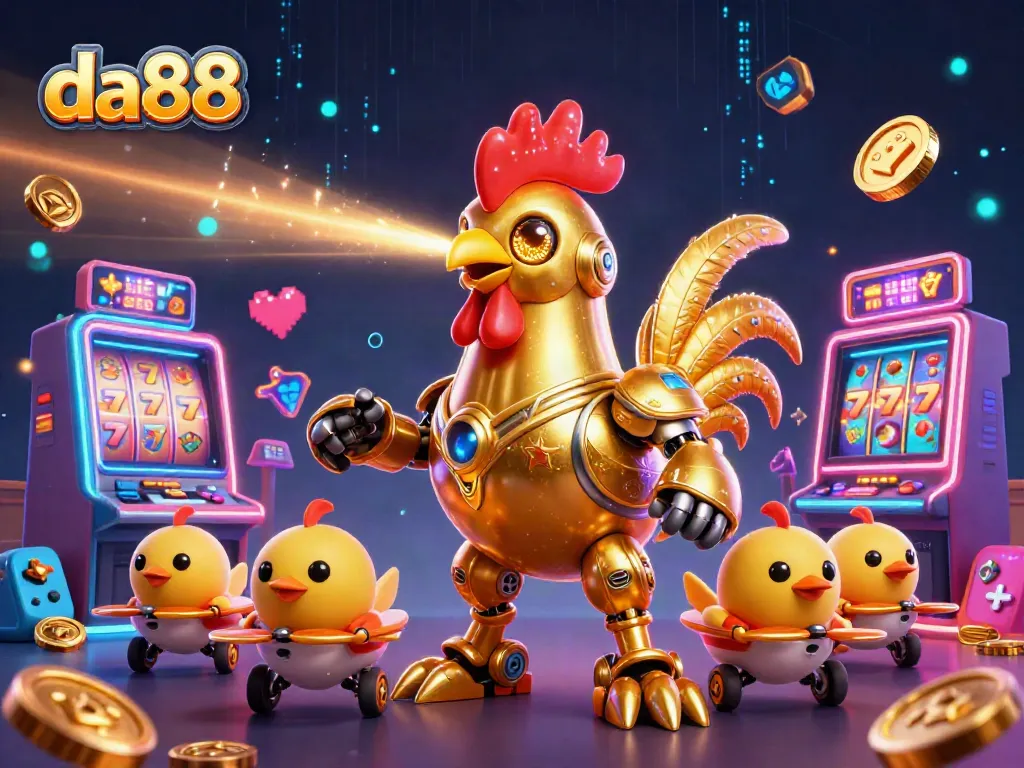 Experience thrilling games at da88 with dynamic casino illustrations featuring retro and modern gaming elements.