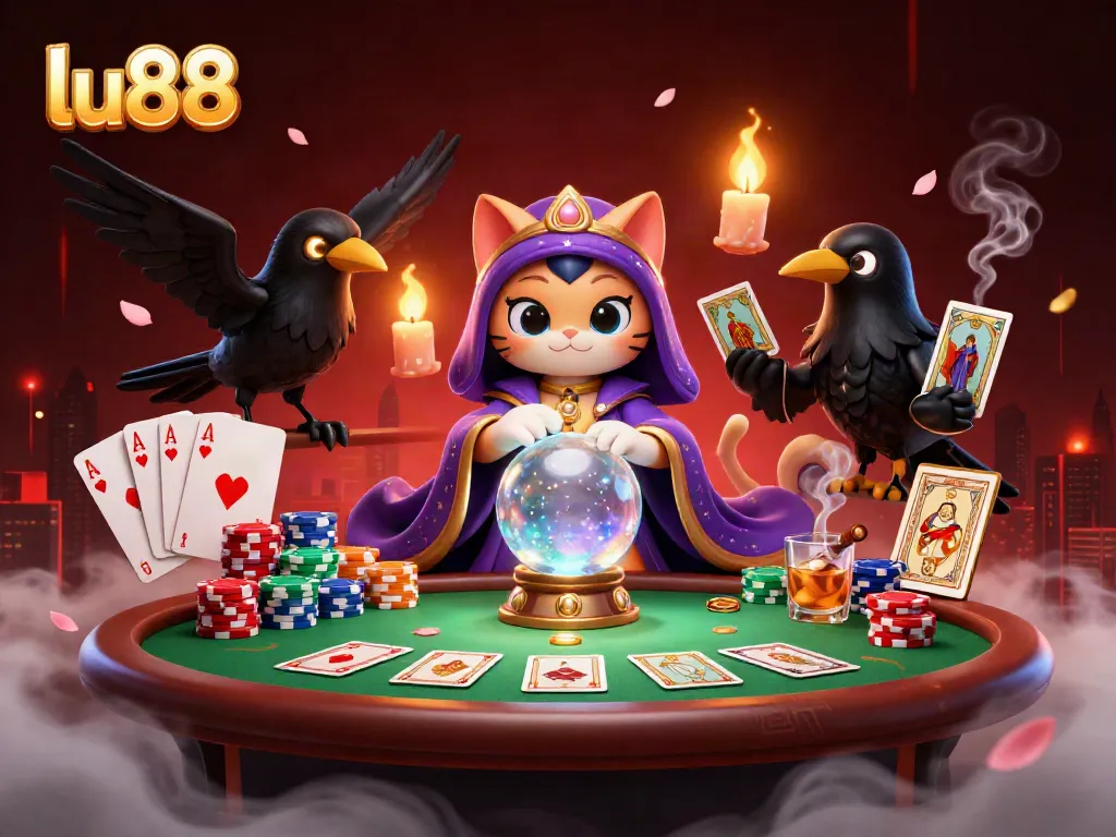 Experience dynamic gambling action at lu88 with a mystic cat and poker elements in a vibrant casino setting.