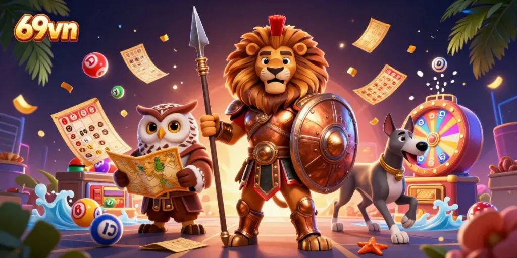 Engage with thrilling games at 69vn with vibrant characters and dynamic lottery elements.