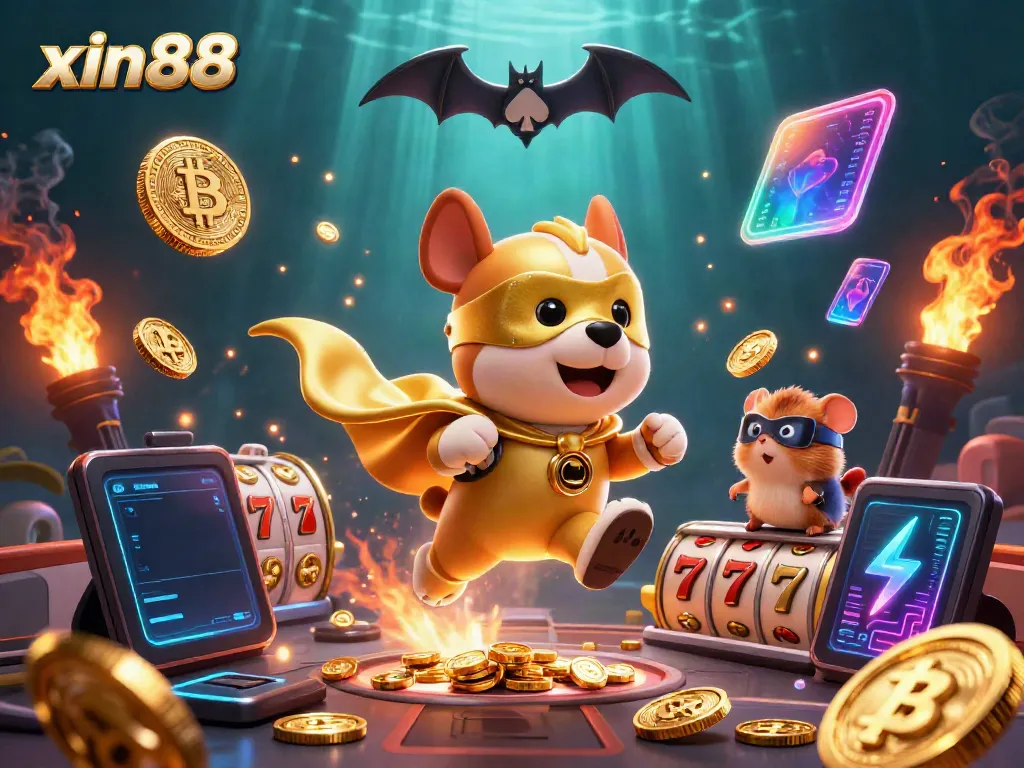 Win big with xin88 as a superhero dog and sidekick hamster soar through a dynamic casino adventure.