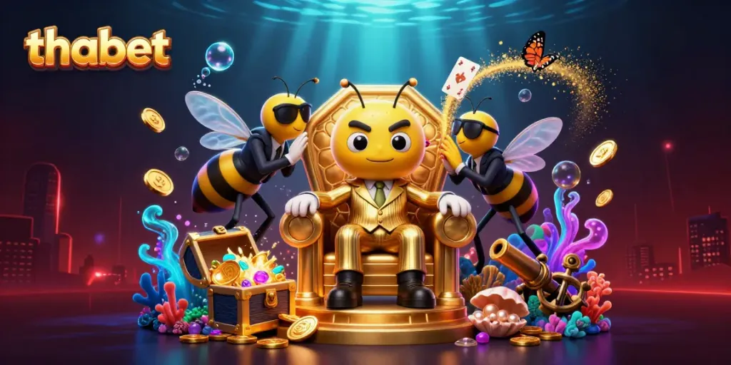 Play thrilling games with thabet in a vibrant underwater casino scene featuring a bumblebee mob boss.