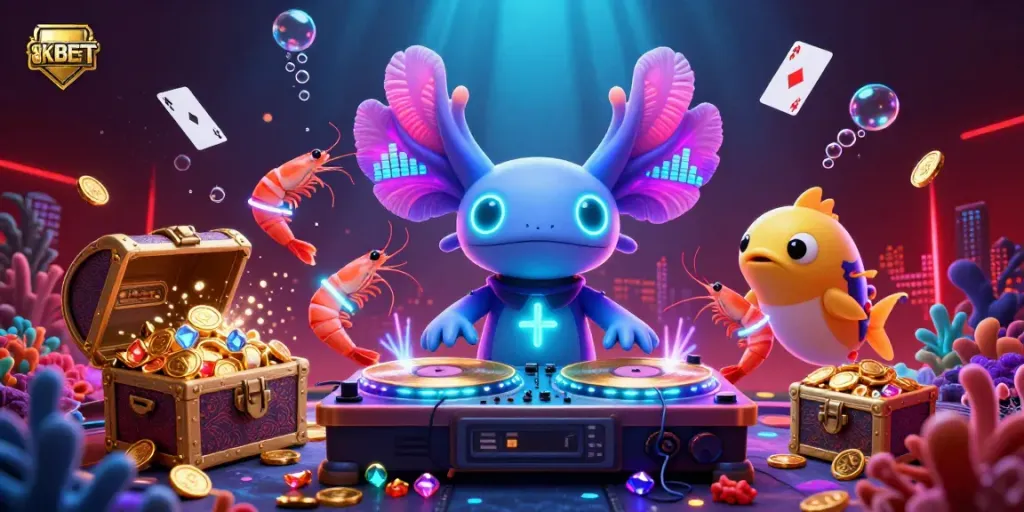 Experience exhilarating gameplay at 8KBET with vibrant underwater casino elements and animated characters.