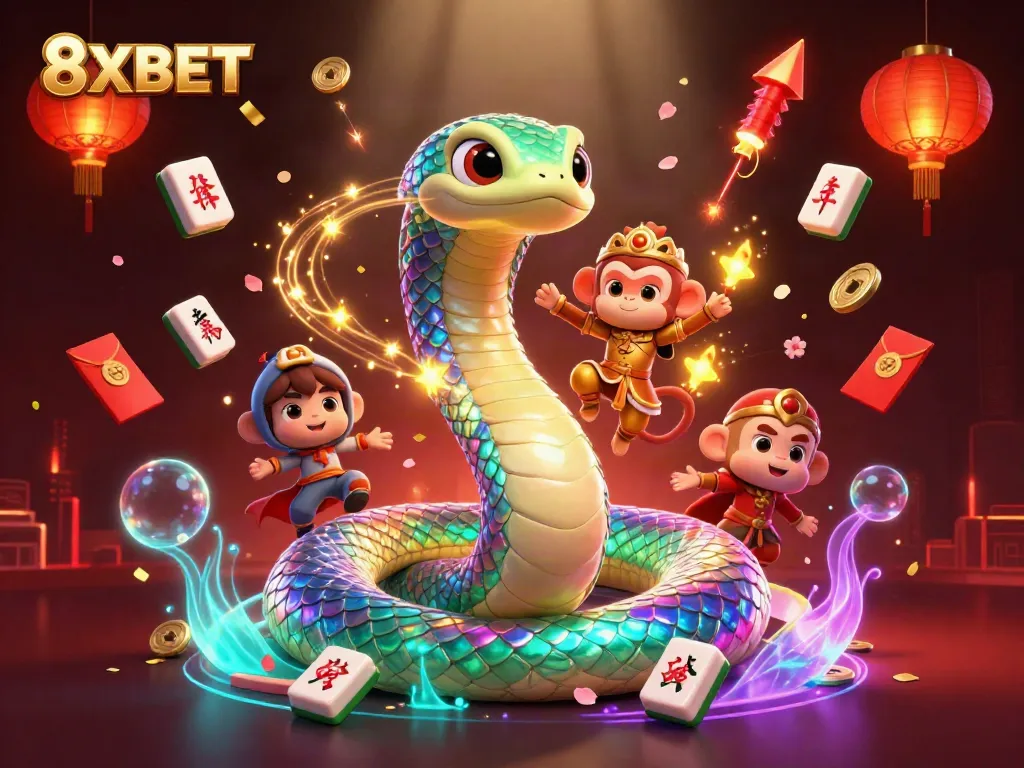 Play and win with 8XBET in this vibrant illustration showcasing the thrill of casino adventures.
