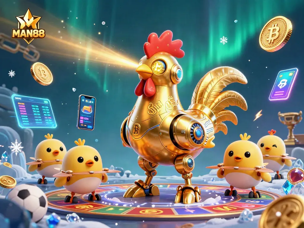 Experience thrilling gaming at MAN88 with a dynamic casino-themed illustration featuring innovative elements.