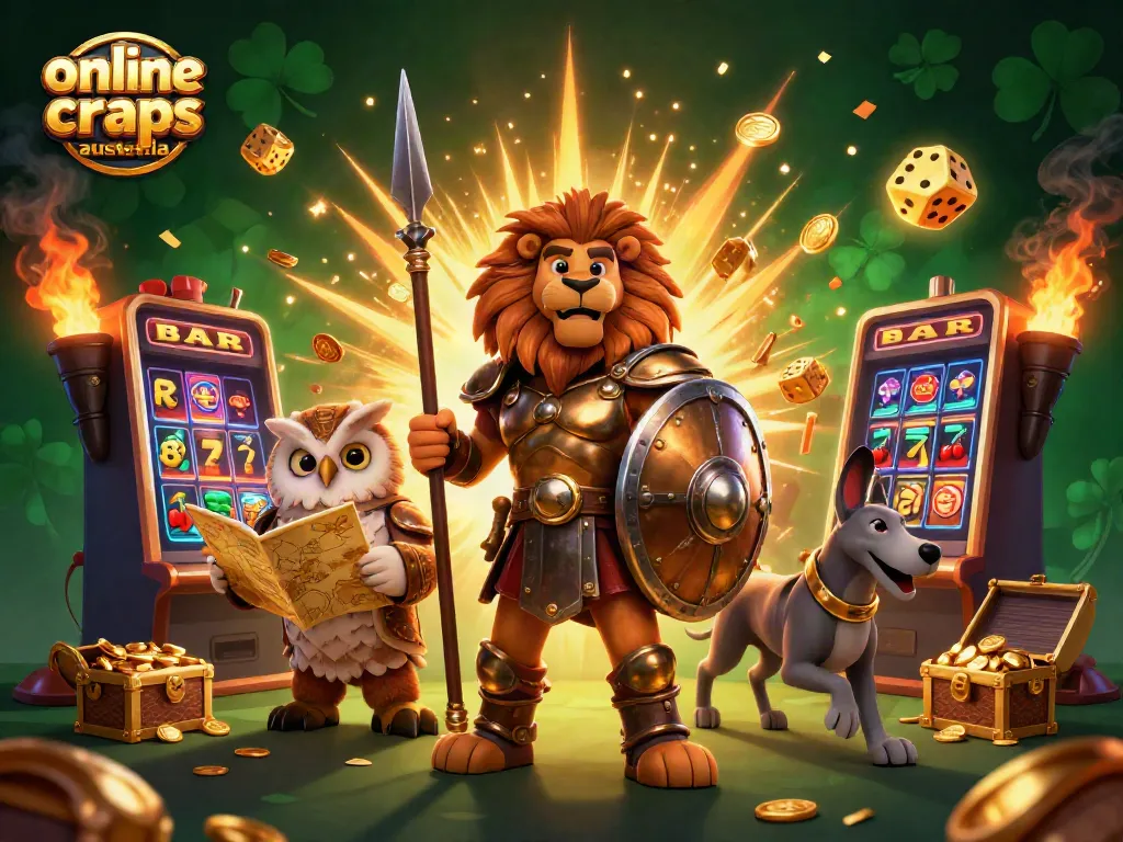Experience online craps in Australia with a thrilling scene of luck and strategy represented by engaging 3D characters.