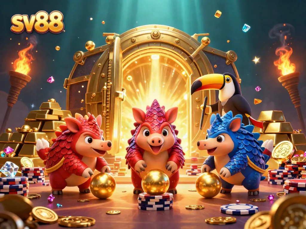 Rival pangolins in an exciting game scene, showcasing opulent sv88 casino elements.