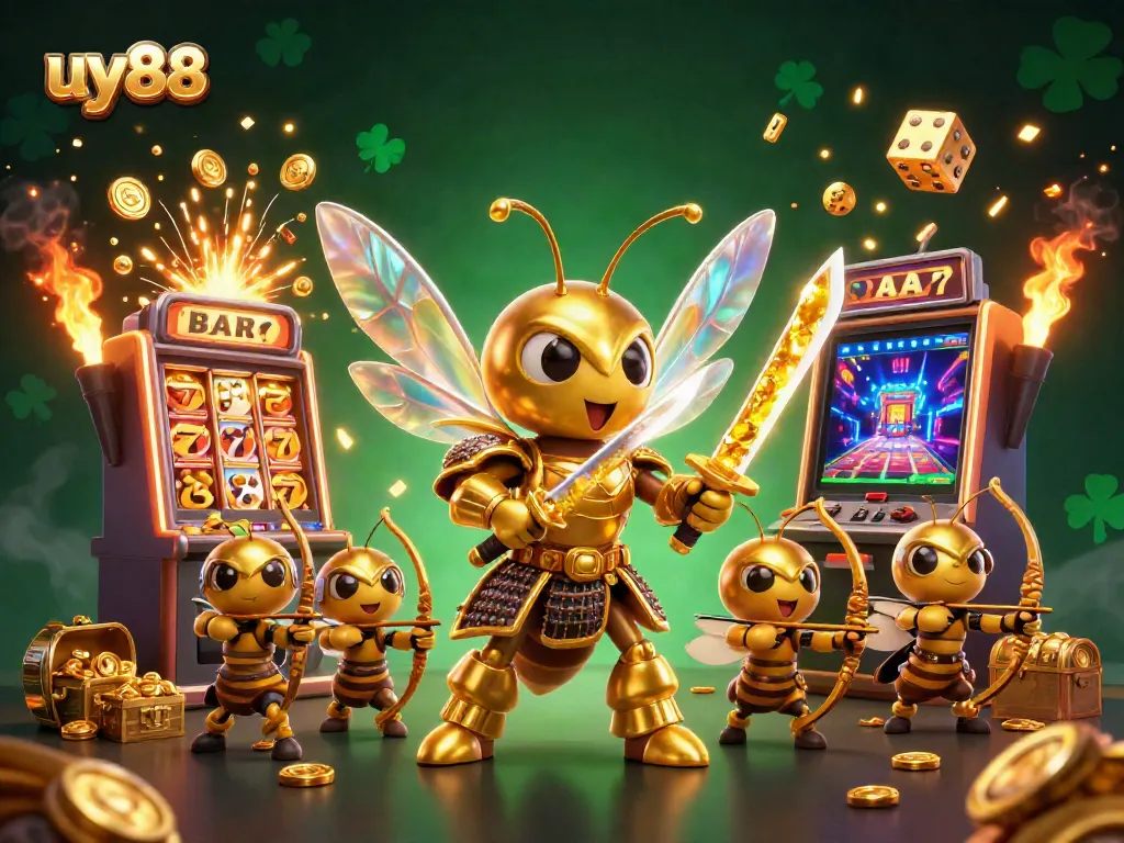 Bet big at uy88 with a dynamic scene featuring animated characters and dazzling casino symbols.