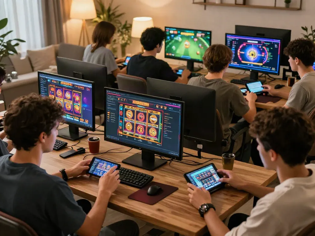 Engaged players enjoying RED88 online betting games in a cozy gaming environment.