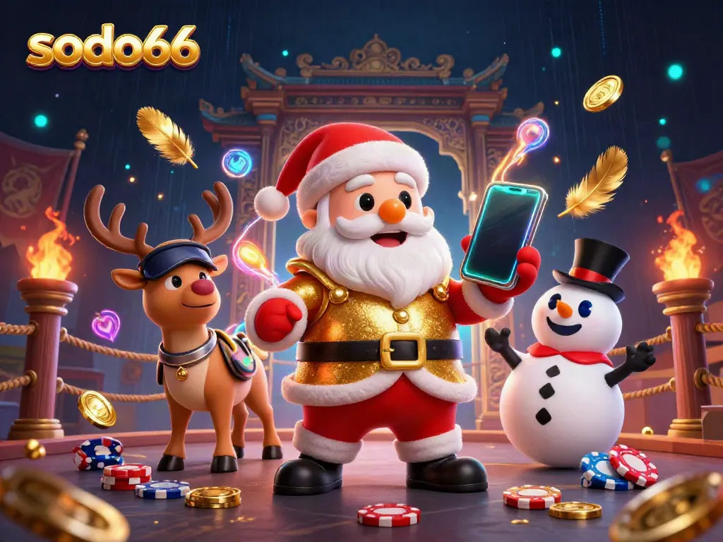 Experience thrilling slots at sodo66 with Santa Claus, his reindeer, and a poker chip snowman!