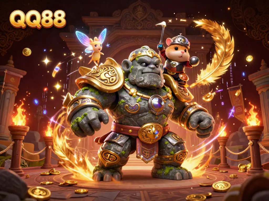 Experience the magic of QQ88 with a powerful golem, fairy magic, and a brave hamster knight.